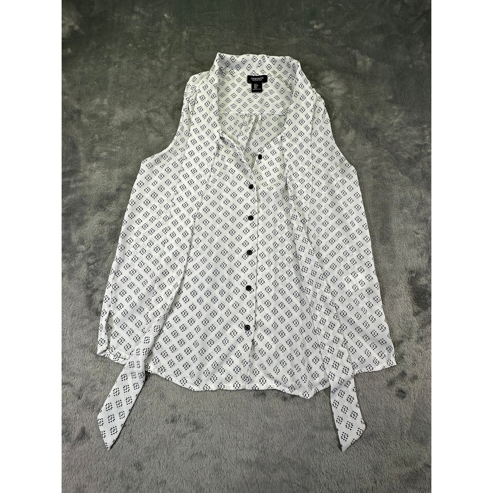 Jones & Co Jones New York Womens Small White Black Geometric Sleeveless Tie Top